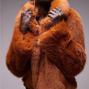 Topshop Faux Fur Coat Toffee/Rust